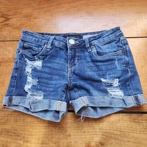 Aeropostale Midi Distressed Jean Shorts Women's Size 0 Blue